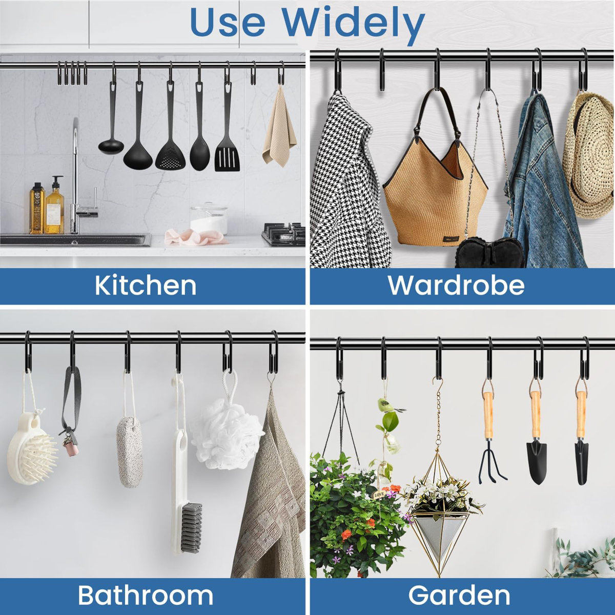 Double Sided Shower Curtain Rings Rust Proof，12 Pcs Shower Hooks For Inside Shower，Smooth Sliding Anti-Drop Double Shower Rings For Curtain